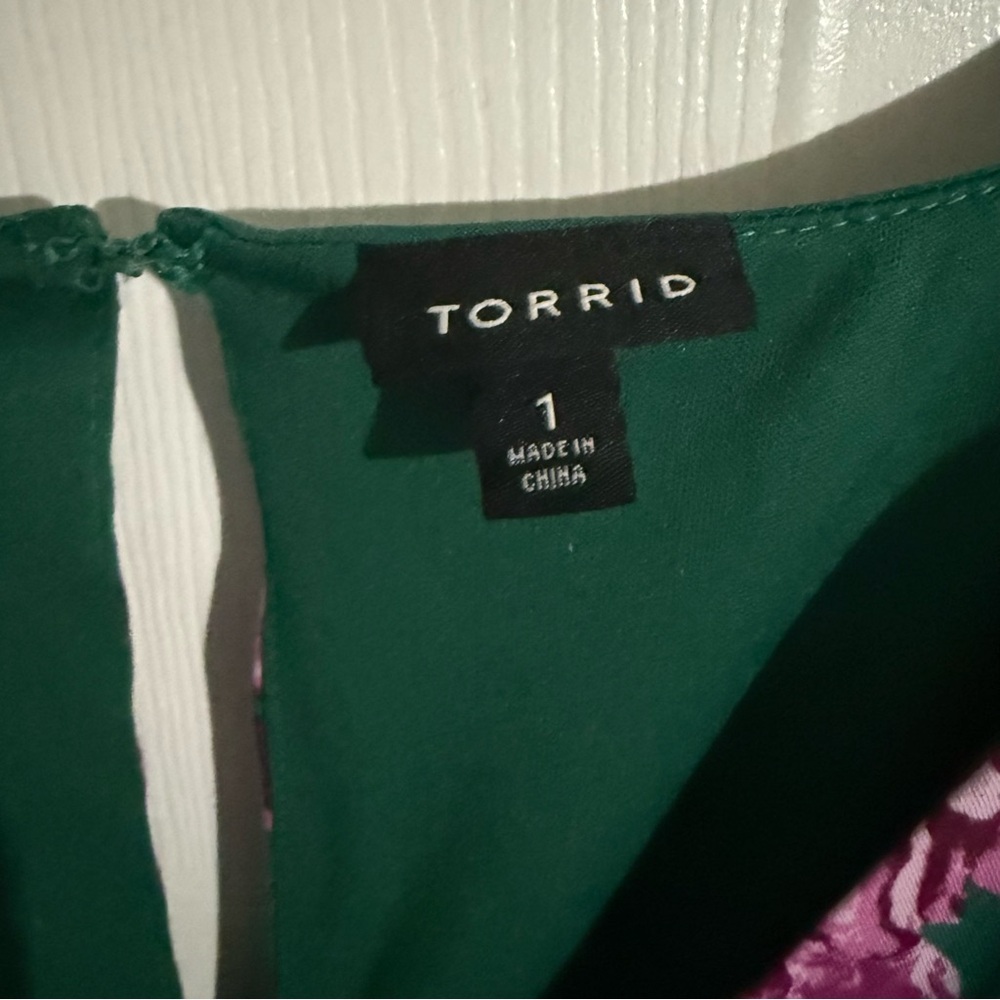 Torrid - Green Floral Maxi Dress with Pink Blooms - Picture 3 of 3